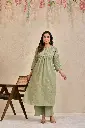 Sage Green Chikankari Embroidered Pure Cotton Flared Kurta Set