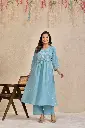 Sky Blue Chikankari Embroidered Pure Cotton Flared Kurta Set