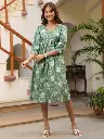 Sage Green Pure Cotton Floral Printed A-Line Dress