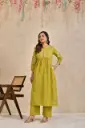 Olive Green Schiffli Embroidered Cotton Kurta Set