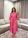 Mauve Pink Schiffli Embroidered Cotton Kurta Set