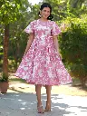 Pink Pure Cotton Floral Printed Tiered Dress