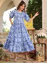 Blue Pure Cotton Floral Printed Tiered Dress