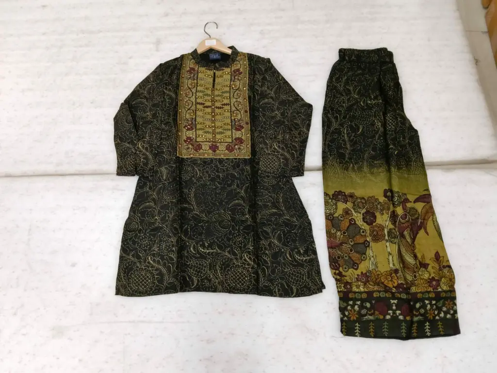 Olive Black Kalamkari Hand-Worked Viscose Crepe Co-ord Set