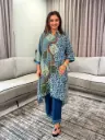Indigo Blue Patchwork Hand-Worked Viscose Crepe Kurta Set