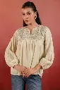 Beige Cream Embroidered Sily Cotton Top