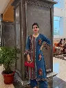 Peacock Blue Mughal Motif Muslin Crepe Kurta Set