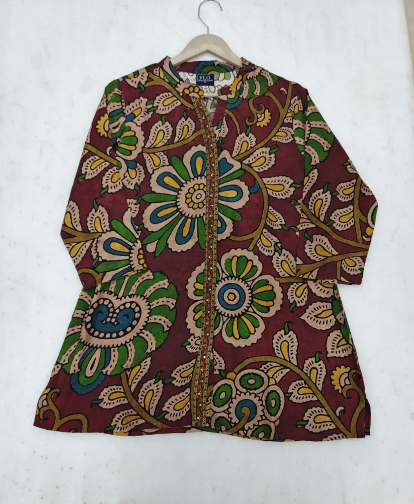 Maroon Kalamkari Floral Viscous Crepe Tunic