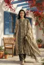 Beige & Olive Hand-Worked Sequin Muslin Crepe 3-Piece Kurta Set