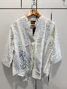 Off-White & Sky Blue Striped Embroidered Imported Cotton Top