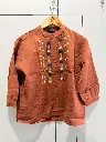 Rust Orange Multi-Color Thread Embroidered Imported Cotton Top