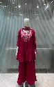 Deep Pink Hand-Worked Yoke Flared Short Tunic Russian Silk Co-ord Set