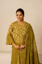 Olive Green Gold Mandala Printed Pure Cotton 3-Piece Suit Set