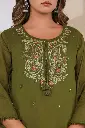Olive Green Paisley Hand-Embroidered Pure Mull Cotton 3-Piece Suit Set