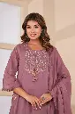 Dusty Mauve Paisley Hand-Embroidered Pure Mull Cotton 3-Piece Suit Set