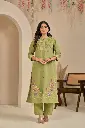 Olive Green Floral Embroidered Soft Flex Cotton 2-Piece Kurta Set