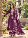 Plum Purple Intricate Yoke Embroidered Cotton 3-Piece Set