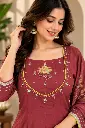Dusty Pink Lotus Embroidered Flared Cotton Kurta, Palazzo & Dupatta Set