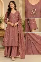 Rosewood Golden Floral Handwork Pure Mull Chanderi 3-Piece Kurta Set