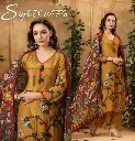 Mustard Yellow Kalamkari Printed Pure Muslin Crepe 3-Piece Set