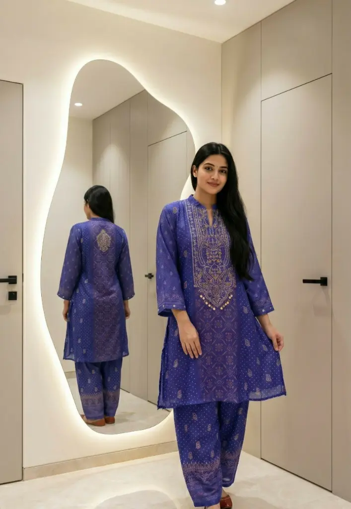 Royal Blue Bandhani Printed Pure Muslin Crepe Co-Ord Set