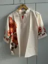 Off-White Floral Printed Pure Imported Linen Casual Top
