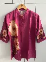 Magenta Pink Floral Printed Pure Imported Linen Casual Top