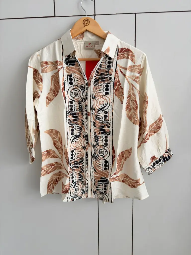 Off-White Tribal Print Pure Imported Linen Casual Shirt