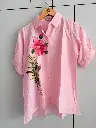 Light Pink Floral Painted Pure Imported Linen Shirt