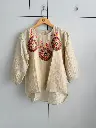 Beige & Multi-Color Embroidered Pure Imported Linen Top