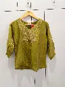 Olive Green Gold-Thread Embroidered Pure Imported Linen Top