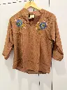 Brown Floral Embroidered & Embellished Pure Imported Linen Top