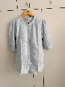 Light Blue Scallop-Hem Embroidered Pure Imported Linen Top