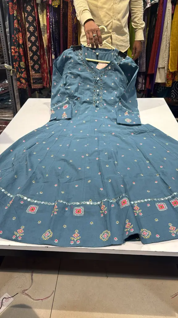 Slate Blue Pure Mul Anarkali Set 