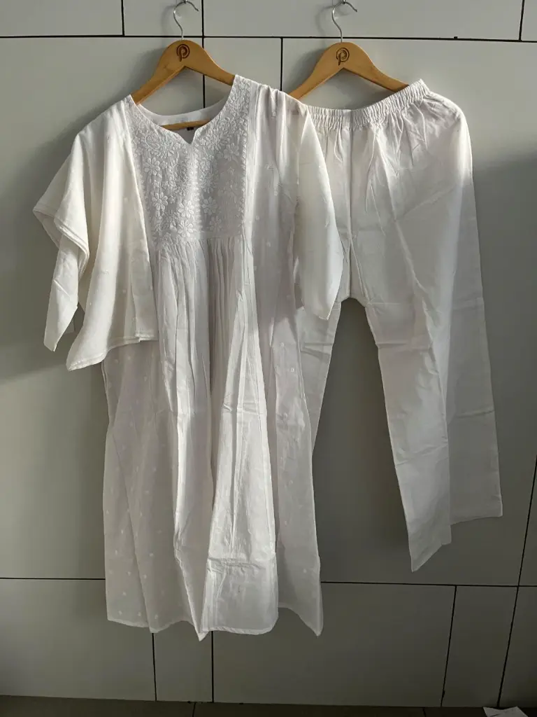 White Chikankari Embroidered Pure Cotton 3-Piece Kurta Set