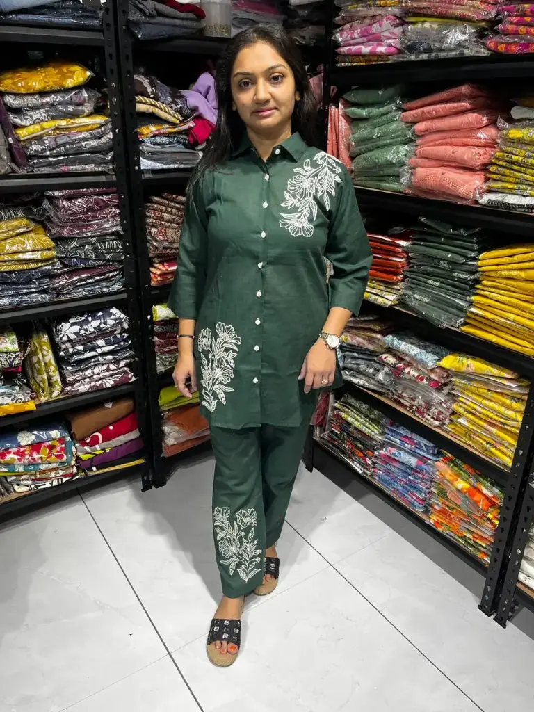 Green Cross Flowers Cotton Co-Ord Set