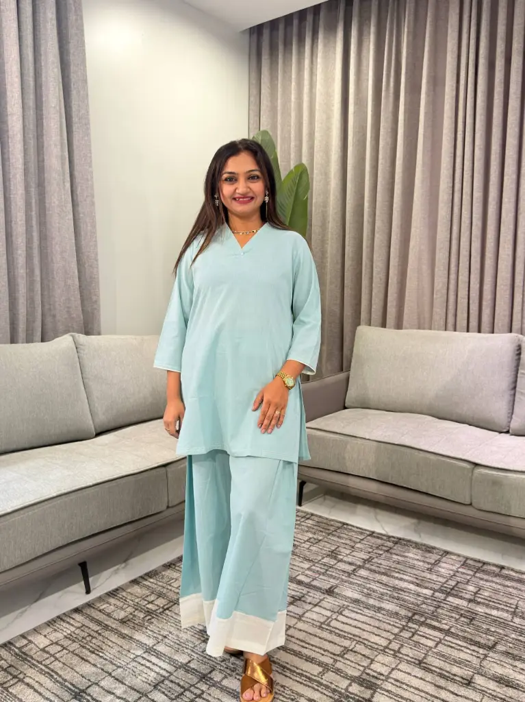 Sky Blue Solid Soft Flex Cotton Co-Ord Set