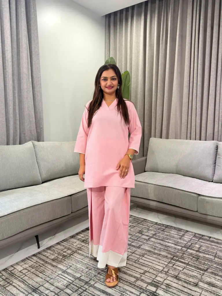 Baby Pink Solid Soft Flex Cotton Co-Ord Set