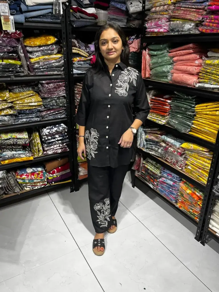 Black Cross Flowers Cotton Co-Ord Set