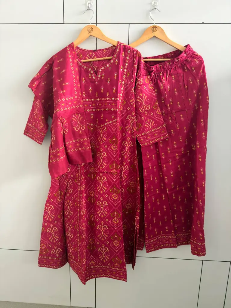 Magenta Pink Bandhani & Traditional Print Soft Cotton 3-Piece Kurta Set