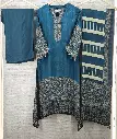 Teal Blue & Cream Crepe Printed 3-Piece Kurta Set