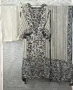 Grey & Black Muslin Crepe Printed 3-Piece Kurta Set