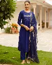 Royal Blue Kota Doriya Hand-Work 3-Piece Kurta Set