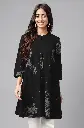 Black Pure Cotton Floral Printed Flared Tunic