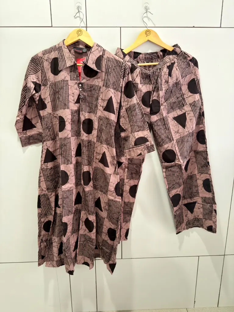 Mauve & Black Geometric Print Pure Cotton 2-Piece Kurta Set