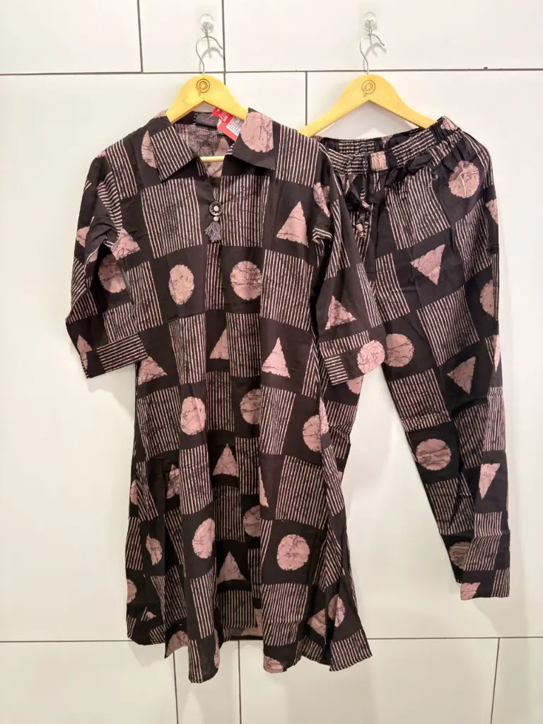 Brown & Mauve Geometric Print Pure Cotton 2-Piece Kurta Set