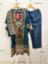 Teal Blue & Olive Printed Pure Cotton 3-Piece Kurta Set