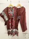 Brown & Maroon Ethnic Print Pure Cotton 3-Piece Kurta Set