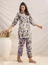Purple Green Pure Cotton Floral Printed Straight Co-ord Set
