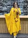 Mustard Yellow Floral Appliqué Pure Silky Cotton 3-Piece Kurta Set